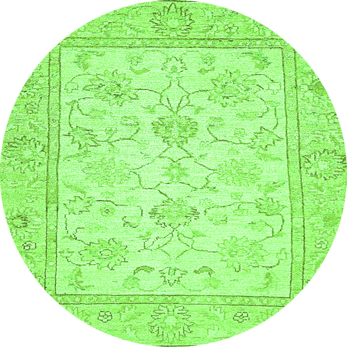 Round Machine Washable Oriental Green Traditional Area Rugs, wshabs472grn