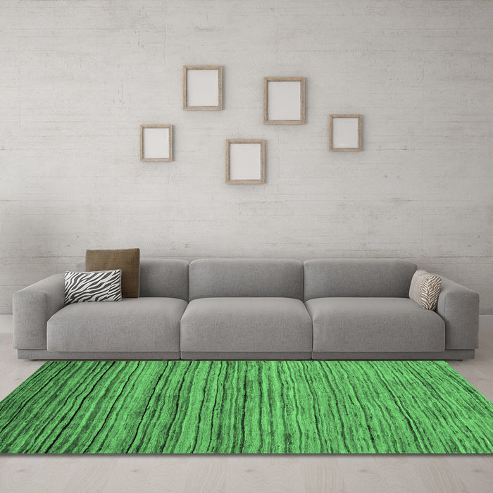 Machine Washable Abstract Emerald Green Modern Area Rugs in a Living Room,, wshabs4730emgrn
