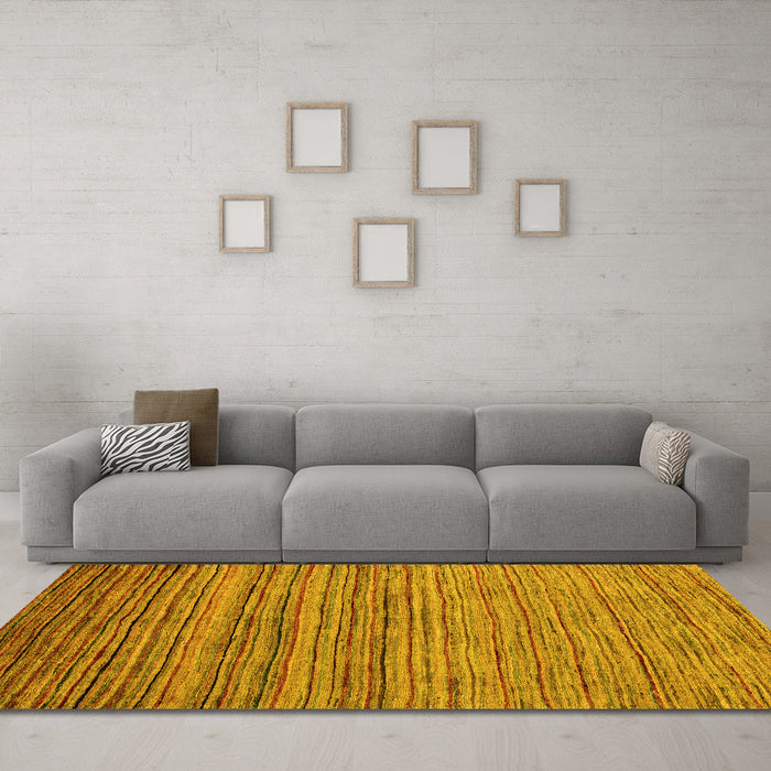 Machine Washable Abstract Yellow Modern Rug in a Living Room, wshabs4730yw