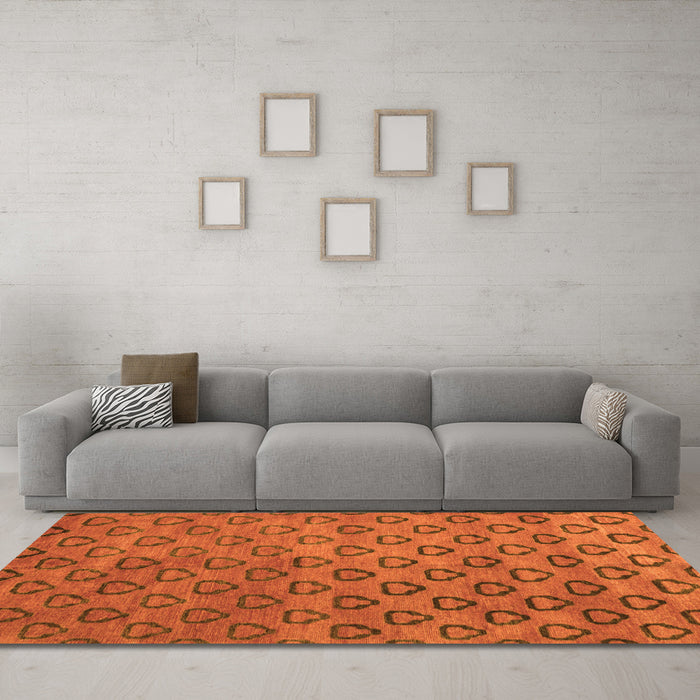 Machine Washable Abstract Orange Modern Area Rugs in a Living Room, wshabs4731org