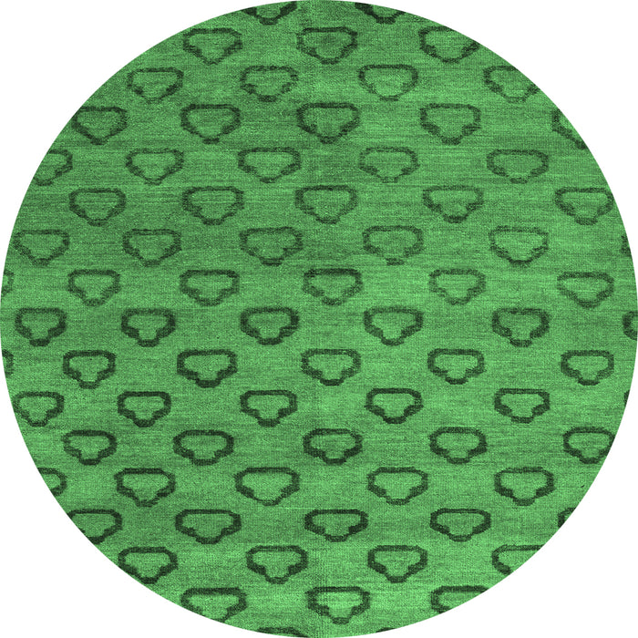 Round Machine Washable Abstract Emerald Green Modern Area Rugs, wshabs4731emgrn