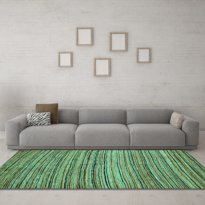 Machine Washable Abstract Turquoise Modern Area Rugs in a Living Room,, wshabs4732turq