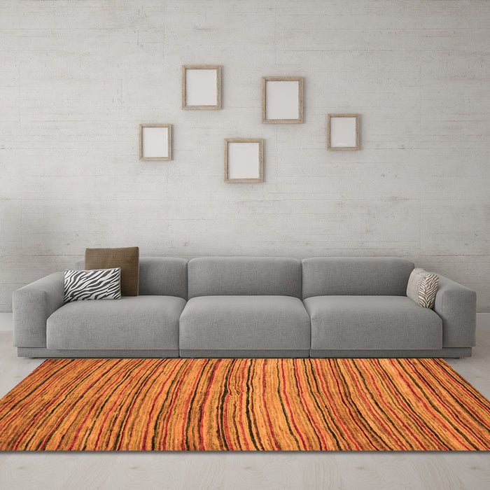 Machine Washable Abstract Orange Modern Area Rugs in a Living Room, wshabs4732org