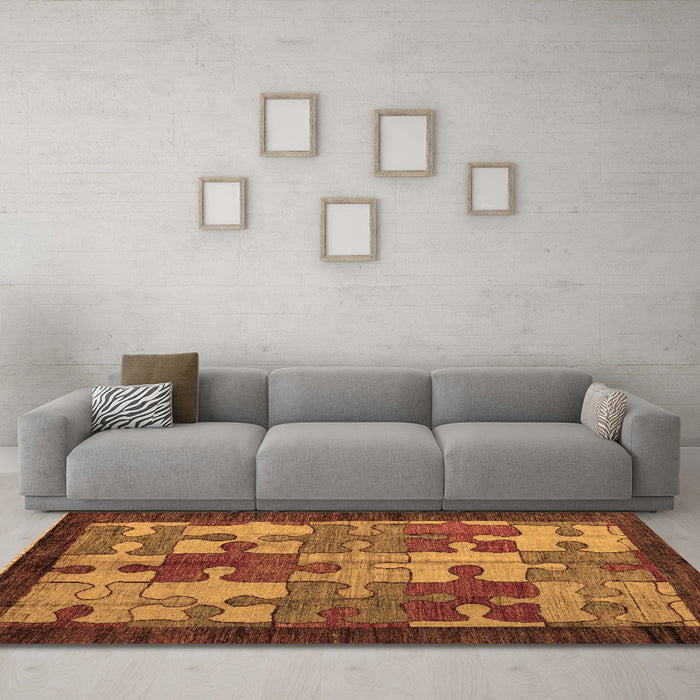 Machine Washable Abstract Brown Modern Rug in a Living Room,, wshabs4735brn
