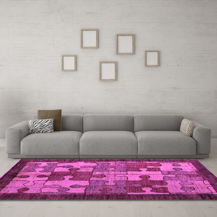 Machine Washable Abstract Purple Modern Area Rugs in a Living Room, wshabs4735pur