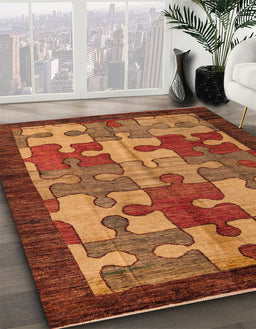 Abstract Orange Modern Rug in Family Room, abs4735