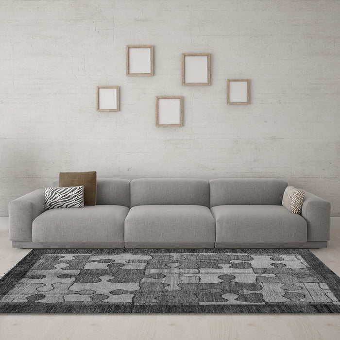 Machine Washable Abstract Gray Modern Rug in a Living Room,, wshabs4735gry