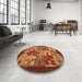 Round Machine Washable Abstract Orange Rug in a Office, wshabs4735