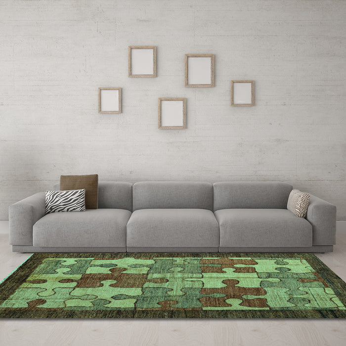 Machine Washable Abstract Turquoise Modern Area Rugs in a Living Room,, wshabs4735turq
