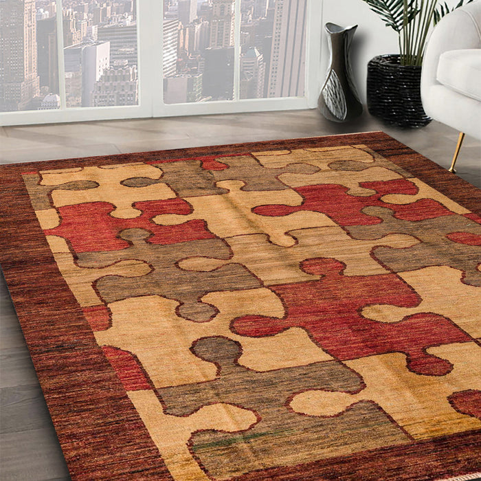 Machine Washable Abstract Orange Rug in a Family Room, wshabs4735