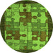 Round Machine Washable Abstract Green Modern Area Rugs, wshabs4735grn