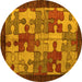 Round Abstract Yellow Modern Rug, abs4735yw