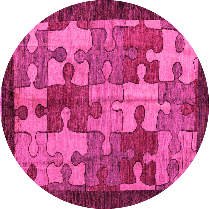Round Machine Washable Abstract Pink Modern Rug, wshabs4735pnk
