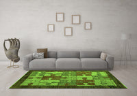 Machine Washable Abstract Green Modern Rug, wshabs4735grn