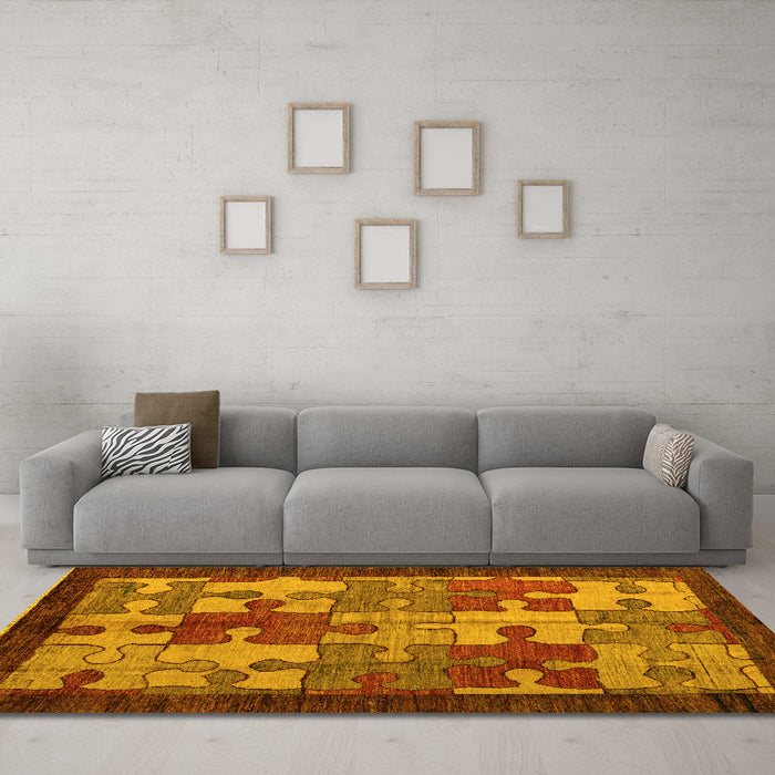 Machine Washable Abstract Yellow Modern Rug in a Living Room, wshabs4735yw