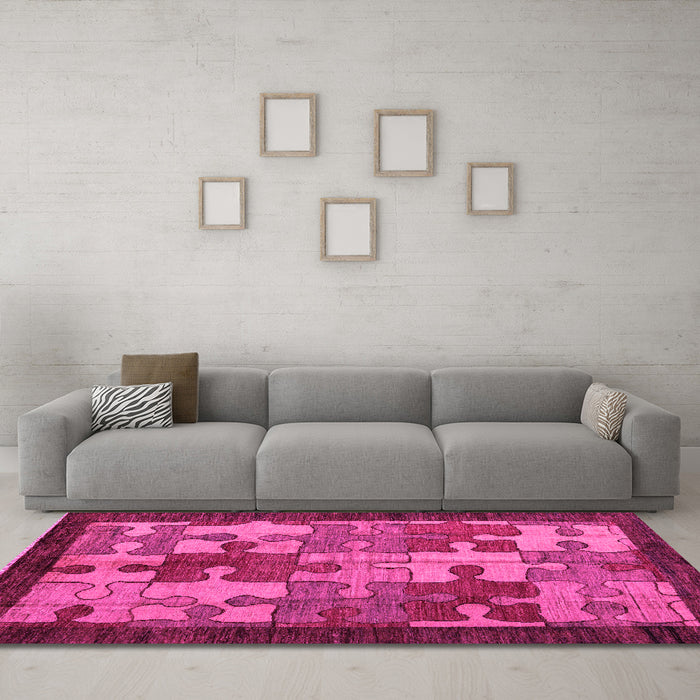 Machine Washable Abstract Pink Modern Rug in a Living Room, wshabs4735pnk