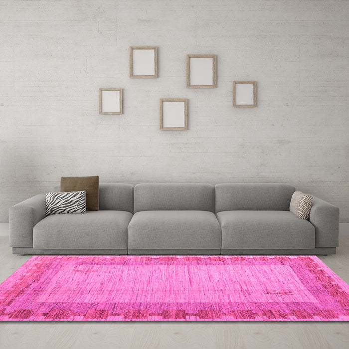 Machine Washable Abstract Pink Modern Rug in a Living Room, wshabs4736pnk