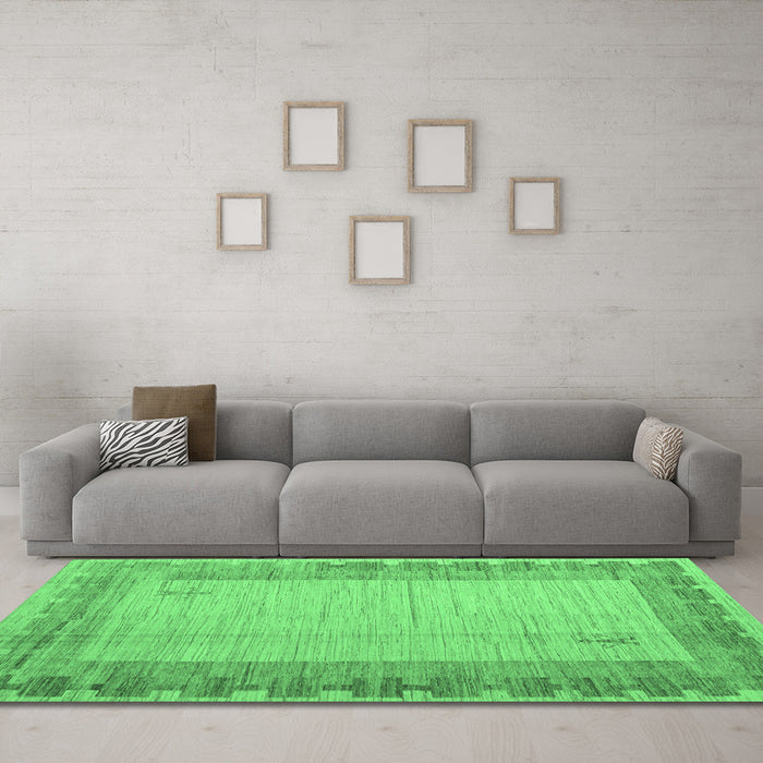Machine Washable Abstract Emerald Green Modern Area Rugs in a Living Room,, wshabs4736emgrn