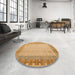 Round Machine Washable Abstract Orange Rug in a Office, wshabs4736