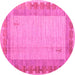 Round Machine Washable Abstract Pink Modern Rug, wshabs4736pnk