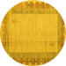 Round Machine Washable Abstract Yellow Modern Rug, wshabs4736yw