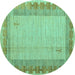 Round Abstract Turquoise Modern Rug, abs4736turq