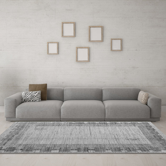 Machine Washable Abstract Gray Modern Rug in a Living Room,, wshabs4736gry