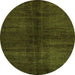 Round Abstract Green Modern Rug, abs4737grn