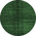 Round Abstract Emerald Green Modern Rug, abs4737emgrn