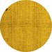 Round Machine Washable Abstract Yellow Modern Rug, wshabs4738yw