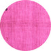 Round Machine Washable Abstract Pink Modern Rug, wshabs4738pnk