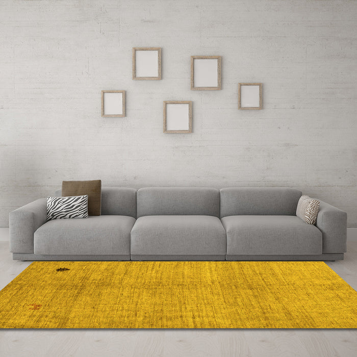 Machine Washable Abstract Yellow Modern Rug in a Living Room, wshabs4738yw