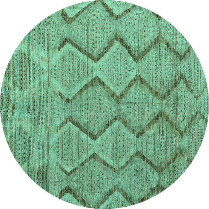 Round Machine Washable Southwestern Turquoise Country Area Rugs, wshabs4739turq