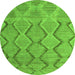 Round Machine Washable Southwestern Green Country Area Rugs, wshabs4739grn
