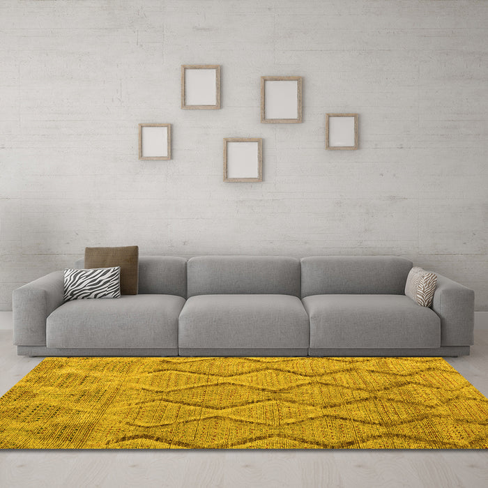 Machine Washable Southwestern Yellow Country Rug in a Living Room, wshabs4739yw