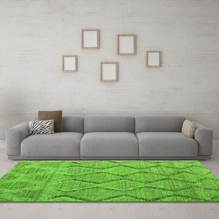 Machine Washable Southwestern Green Country Area Rugs in a Living Room,, wshabs4739grn