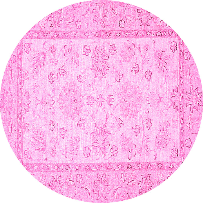 Round Oriental Pink Traditional Rug, abs473pnk