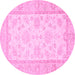 Round Machine Washable Oriental Pink Traditional Rug, wshabs473pnk