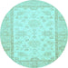 Round Oriental Light Blue Traditional Rug, abs473lblu