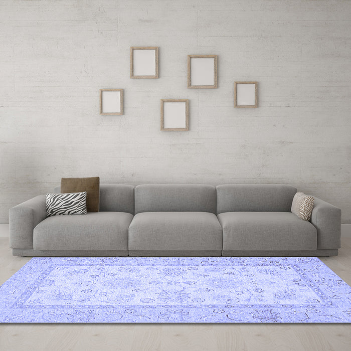 Machine Washable Oriental Blue Traditional Rug in a Living Room, wshabs473blu