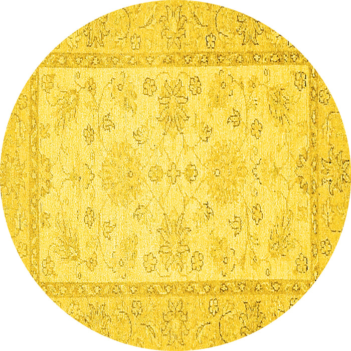 Round Oriental Yellow Traditional Rug, abs473yw