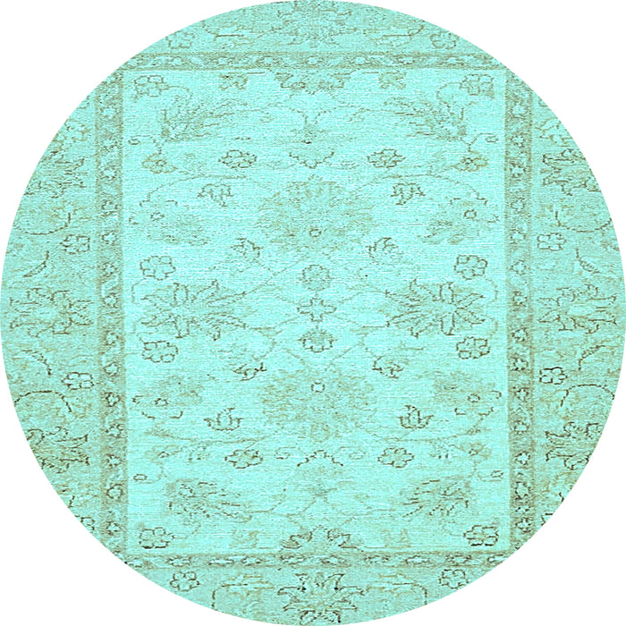 Round Machine Washable Oriental Light Blue Traditional Rug, wshabs473lblu