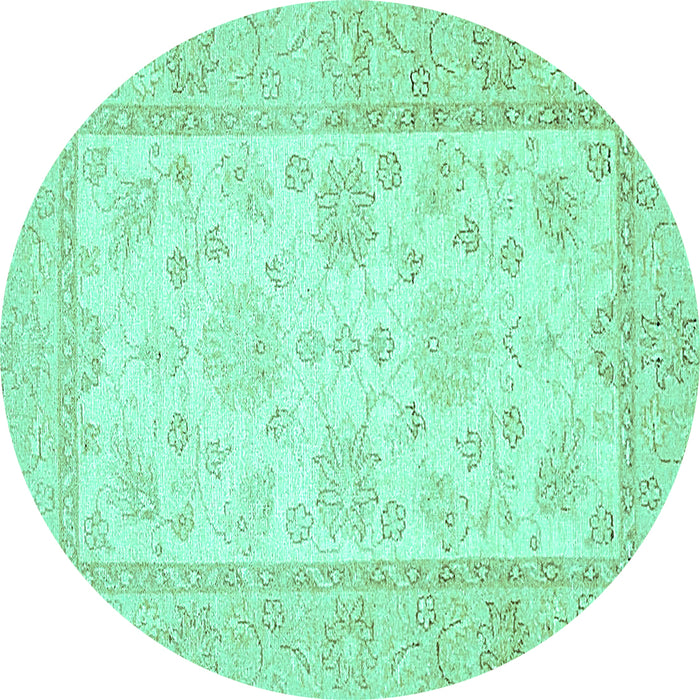 Round Oriental Turquoise Traditional Rug, abs473turq