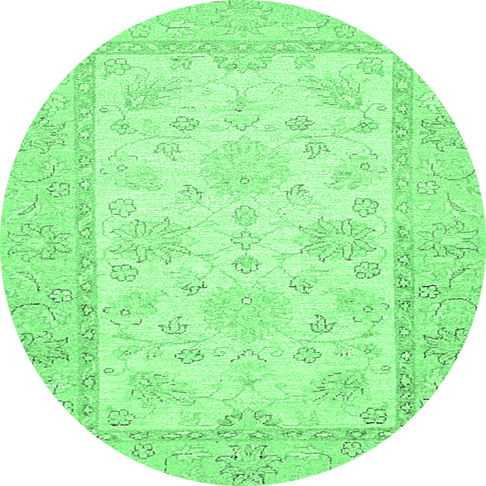 Round Machine Washable Oriental Emerald Green Traditional Area Rugs, wshabs473emgrn