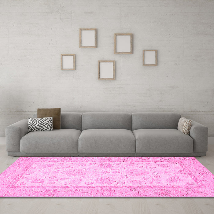 Machine Washable Oriental Pink Traditional Rug in a Living Room, wshabs473pnk