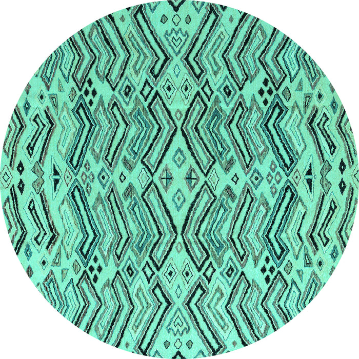 Round Machine Washable Abstract Turquoise Modern Area Rugs, wshabs4741turq