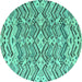 Round Machine Washable Abstract Turquoise Modern Area Rugs, wshabs4741turq