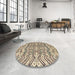 Round Machine Washable Abstract Brown Rug in a Office, wshabs4741