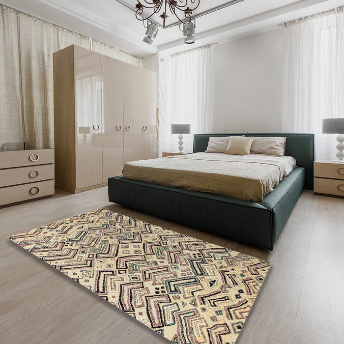 Abstract Brown Modern Rug in a Bedroom, abs4741