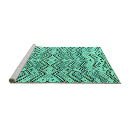 Sideview of Machine Washable Abstract Turquoise Modern Area Rugs, wshabs4741turq